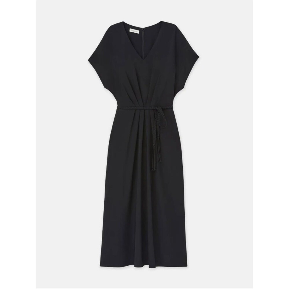 NWT Lafayette 148 NY Organic Silk Stretch Georgette V-Neck Dress Black Size 18